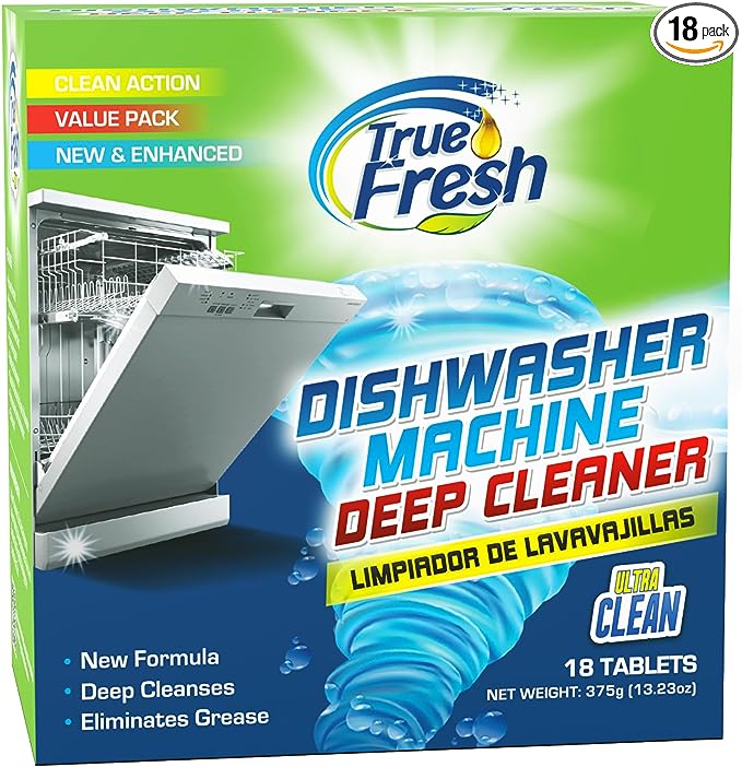 True Fresh Dishwasher Cleaner and Deodorizer Tablets 18-Pack of 20g Deep Cleaning - Heavy Duty Degreaser Formulated For Smelly Machines